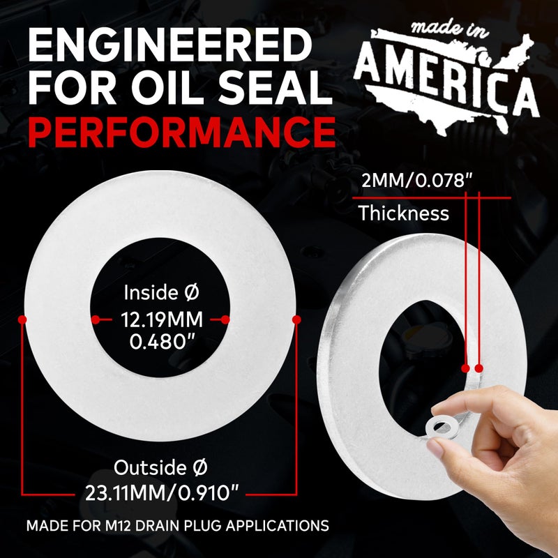 VOTEX - Made in USA - M12 12MM Oil Drain Plug Crush Washer Gasket Seal Ring - Oil/Coolant - Aluminum - 20 Pack - ACWM12 - Image 3